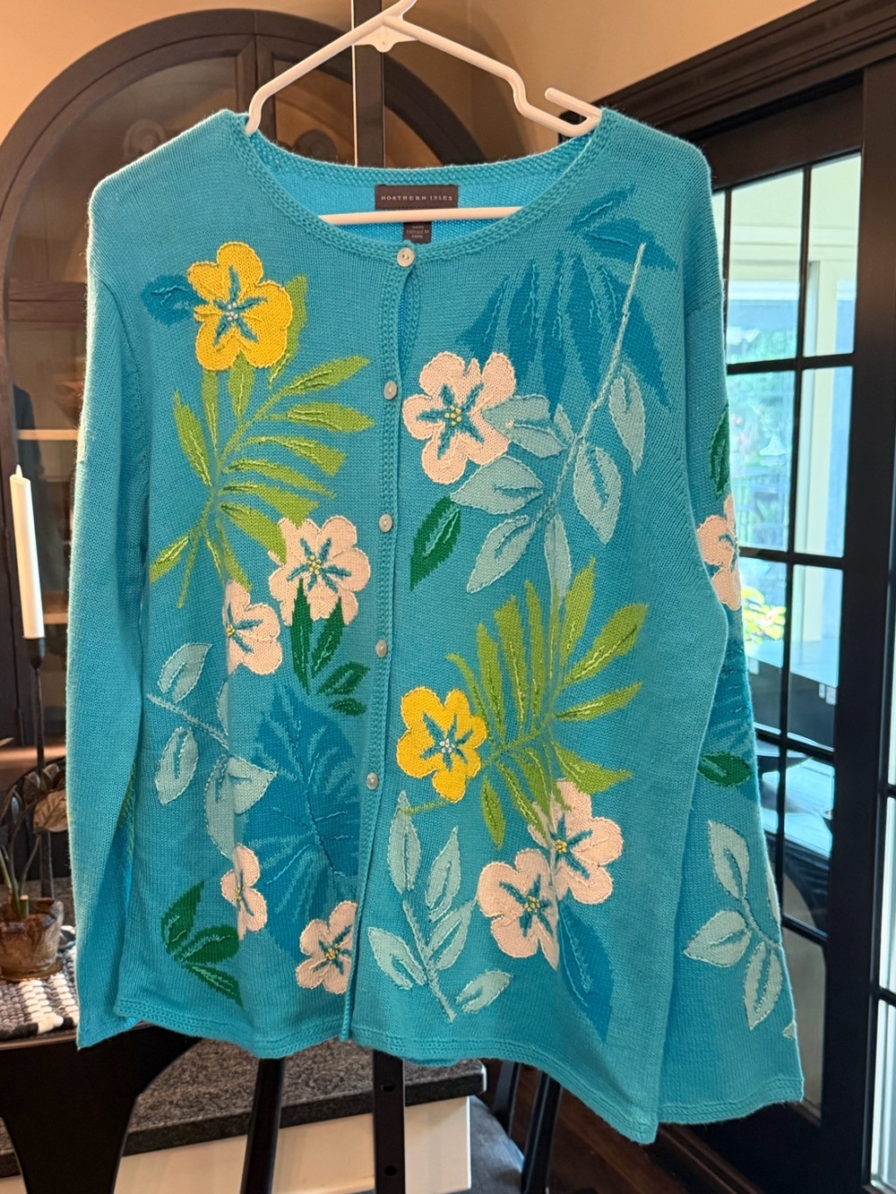 Northern Isles NWT Vintage Women's palm Floral Embroidered Cardigan Sweater XL